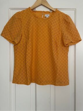 J.Crew Eyelet Puff-Sleeve Top Blouse Marigold Orange / Saffron Yellow Size M